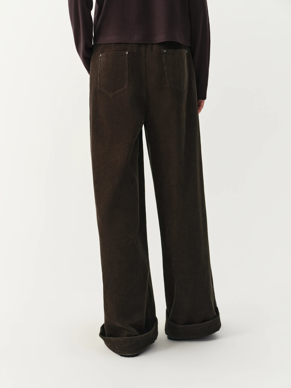 Women's 100% Cotton Straight-Leg Pants – High Waist, Cuffed Hem, Full Length