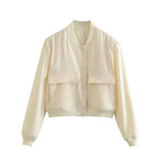 Women Fashion Solid Bomber Jackets Coat With Pockets V-Neck Single Breasted Long Sleeves