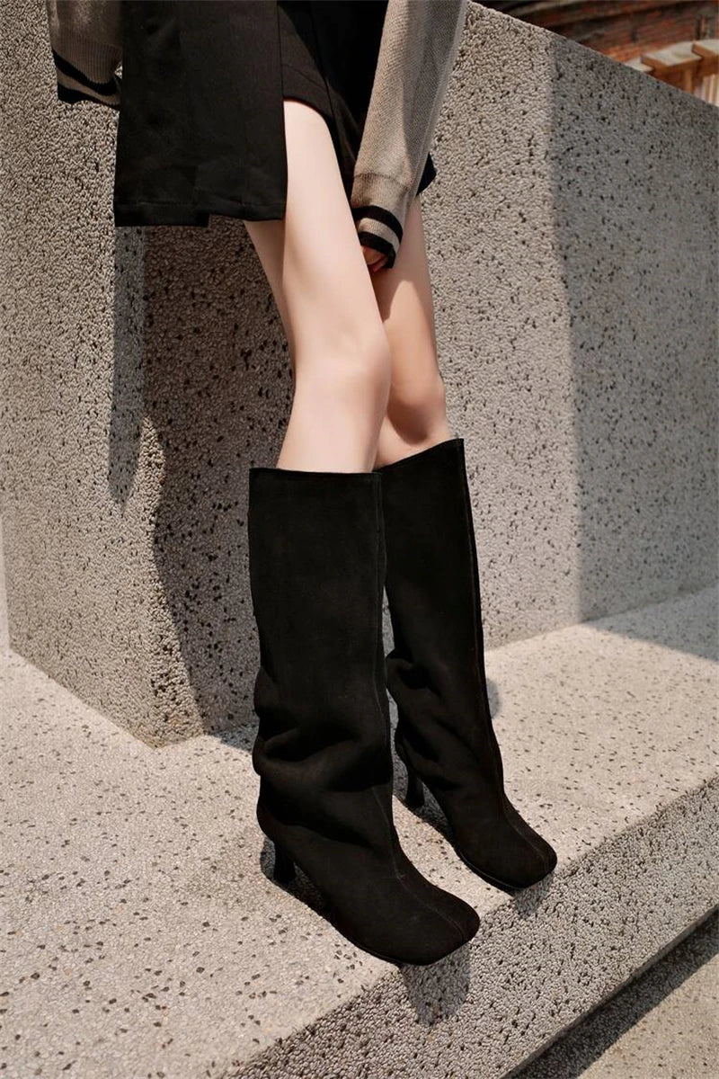 Women's Faux Suede Square Toe Knee-High Boots