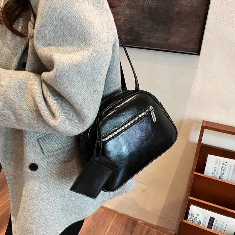 Women Shoulder Bags PU Leather Underarm Zipper Handbags with Mini Coin Wallet Purses