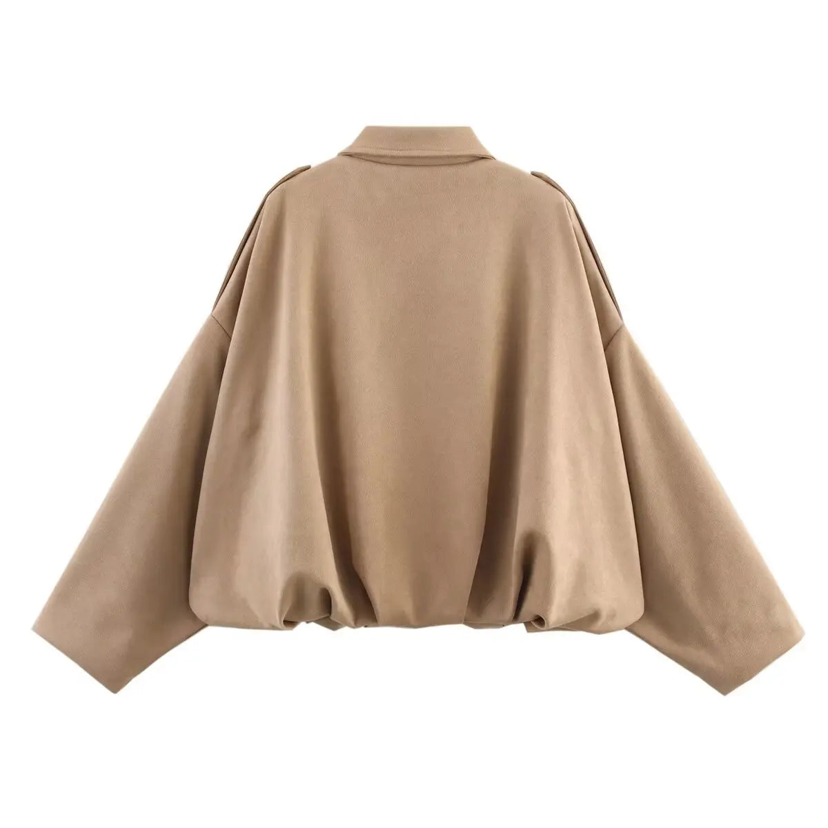 Women's Suede Textured Bomber Jacket Long Sleeve Lapel Collar Loose Coats Casual Outerwear