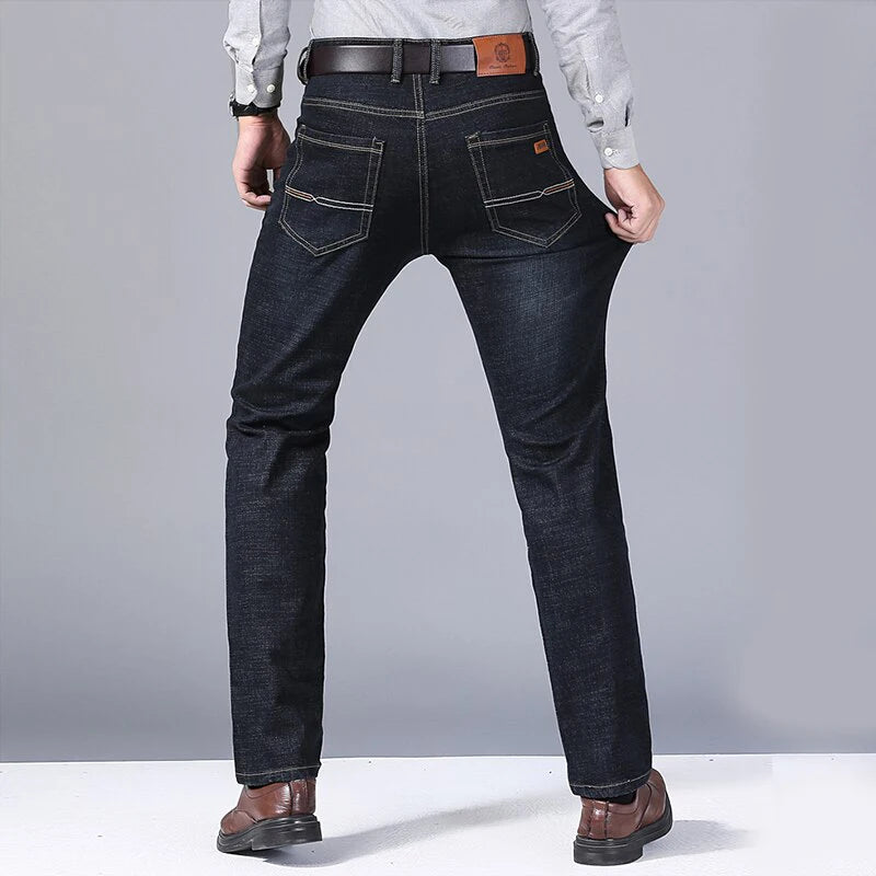 Men's Soft Straight Denim Pants Classic Business Black Biker Jeans Overalls Masculino Pantalone Hombre Mannen Homme