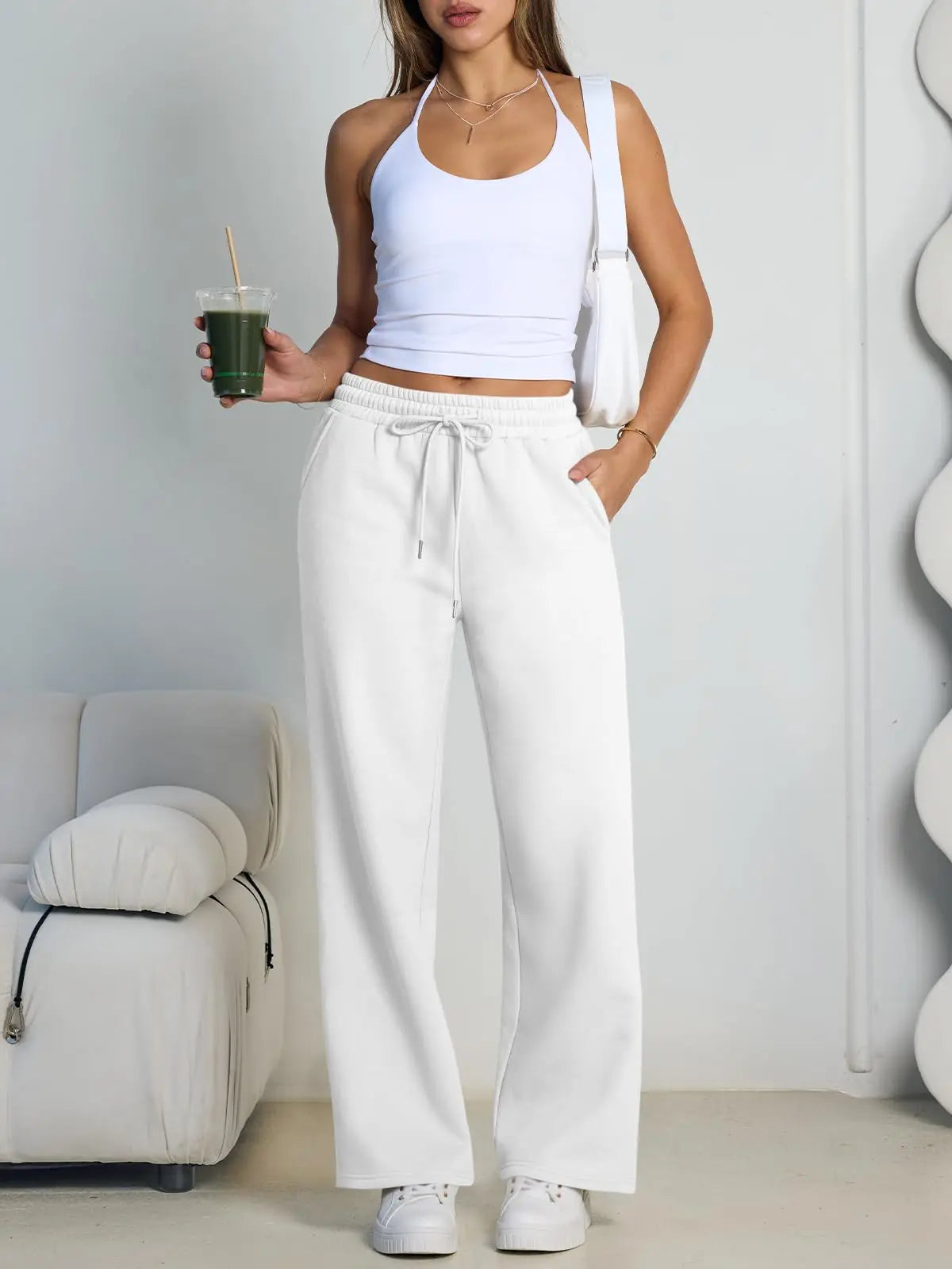 Women's Wide Leg Sweatpants Loose Streetwear Baggy Oversize Gray Sports Pants Drawstring Casual Joggers Trousers