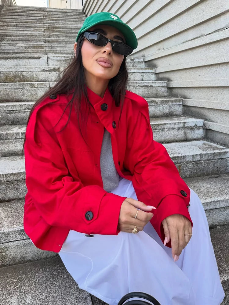 Women’s Stand Collar Single-Breasted Trench Jacket