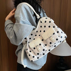 Women's Tote Bag Vintage Dot-Pattern Faux PU Leather Zipper Shoulder Bag with Phone Pocket