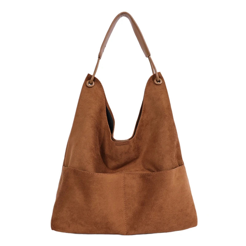 Women's Hobo Bag Vintage Large-Capacity Soft Faux-Suede Hasp Shoulder Bag with Phone Pocket