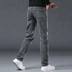 Men's Jeans Slim Straight Leg Mid-Rise Smart Casual Garment-Washed Denim Pants
