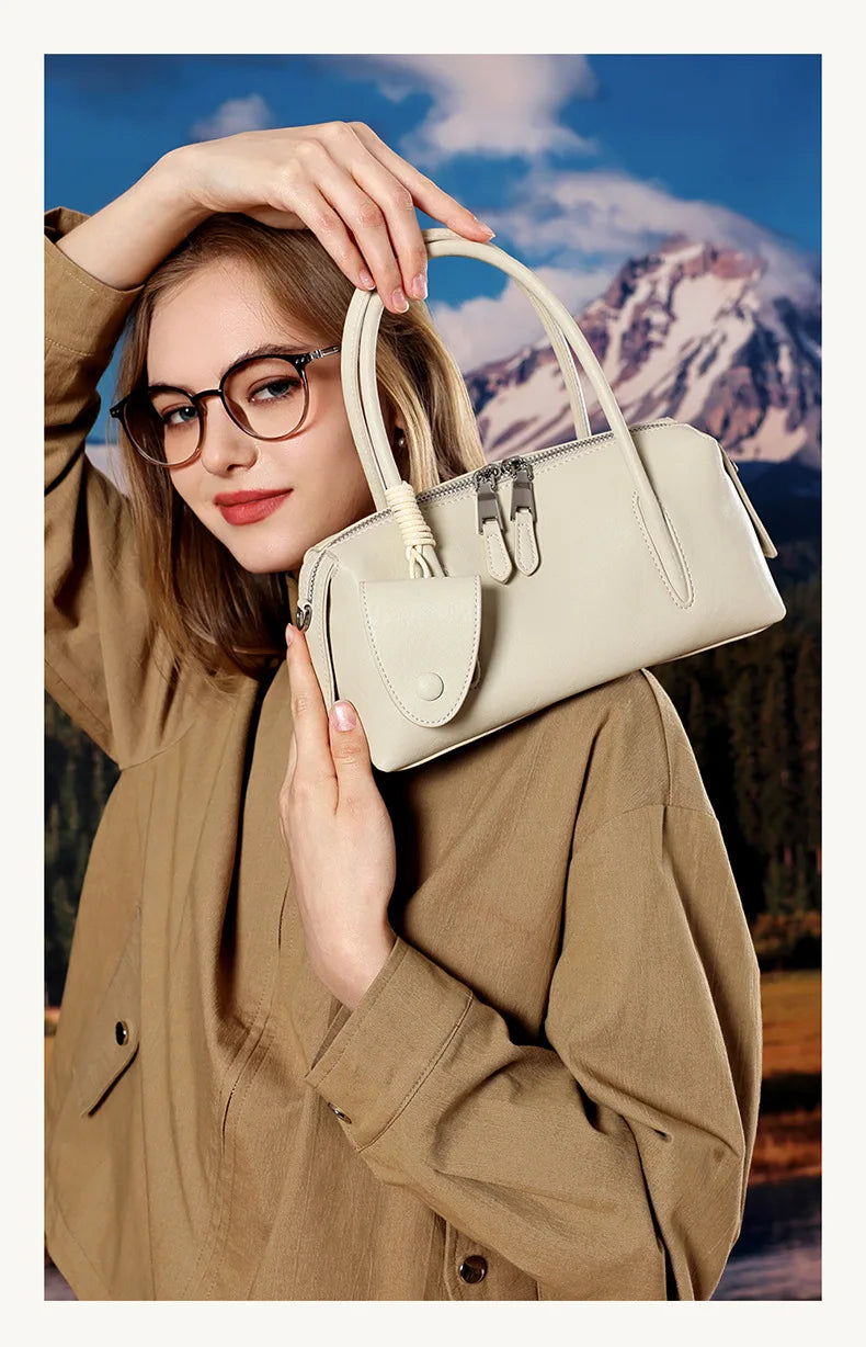 Women's Genuine Leather Bowling Shoulder Bag – Vintage Cowhide Crossbody