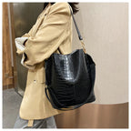 Women Bag Vintage Crocodile Pattern Crossbody Bags PU Leather Trend Designer Shoulder Handbags Large Capacity Bucket
