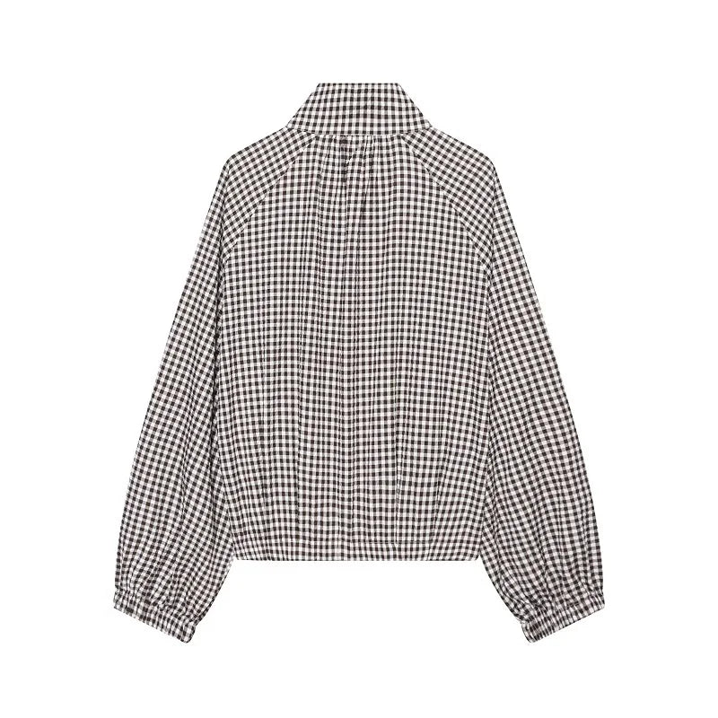 Women's Jacket Plaid Turtleneck Single-Breasted Button Full-Sleeve Loose Demi-Season Bomber Coat