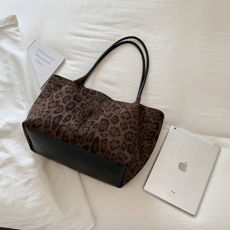 Women's Leopard Print Faux Leather Tote Shoulder Bag