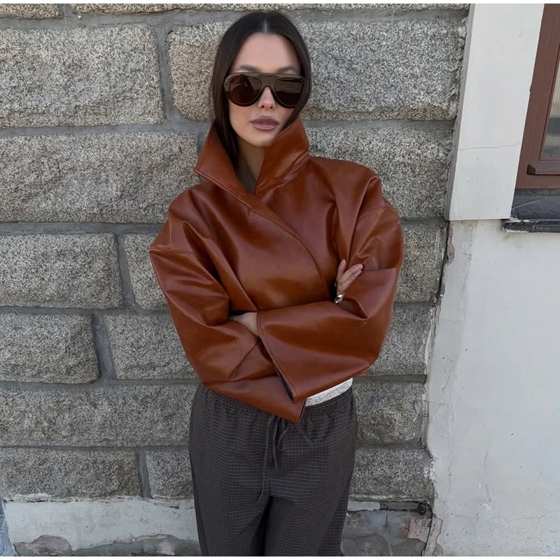 Women's Jacket Polyester Solid Stand Collar Open-Front Loose Full-Sleeve Casual Spring Autumn Outerwear