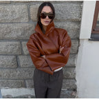 Women's Jacket Polyester Solid Stand Collar Open-Front Loose Full-Sleeve Casual Spring Autumn Outerwear