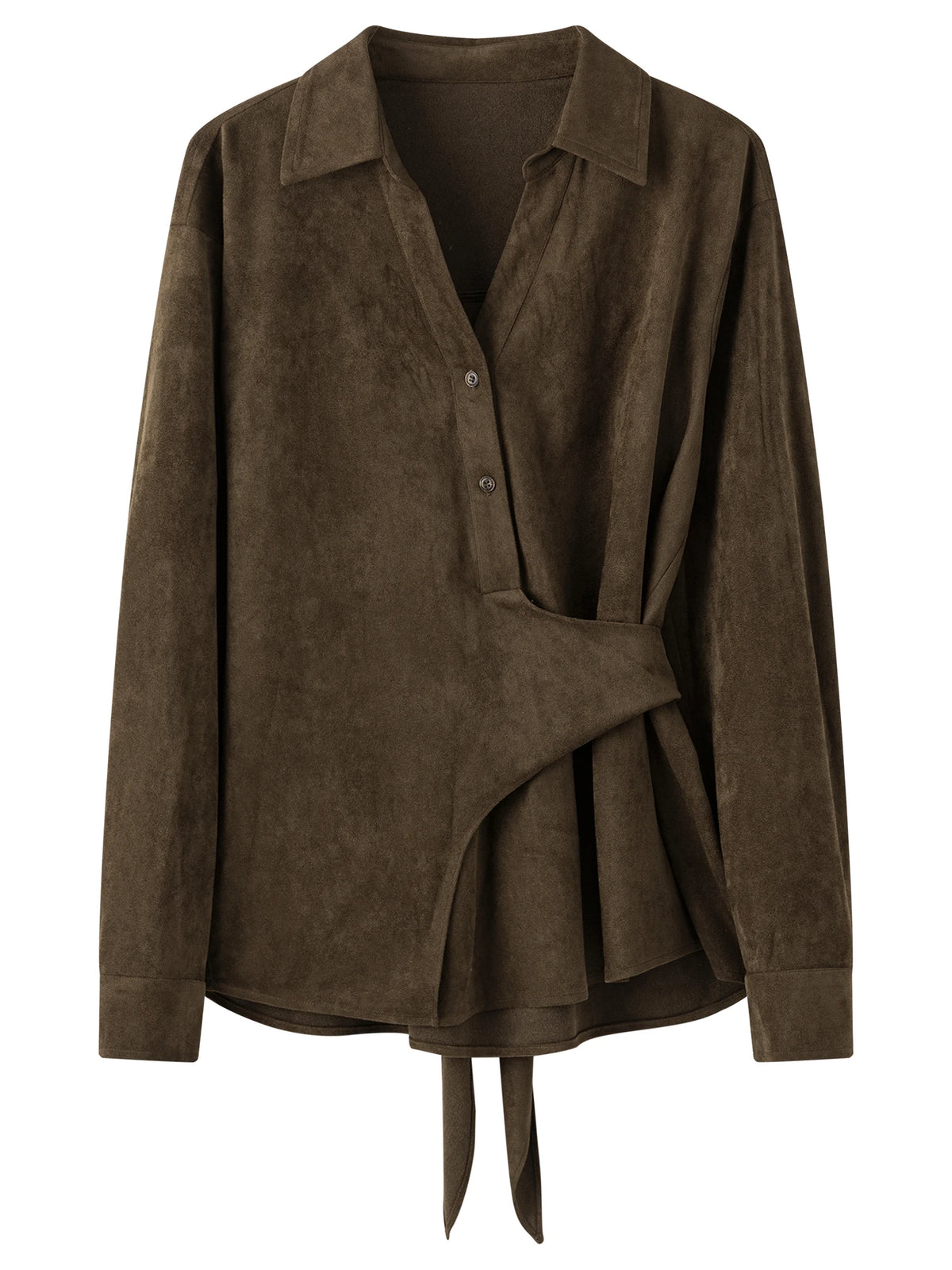 Women's Faux Suede Tie-Waist Shirt & A-Line Skirt Two-Piece Set – Retro Office