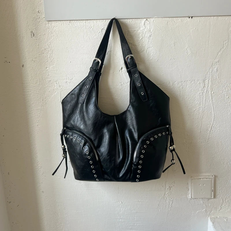 Women's Faux Leather Hobo Shoulder Bag with Zipper Closure