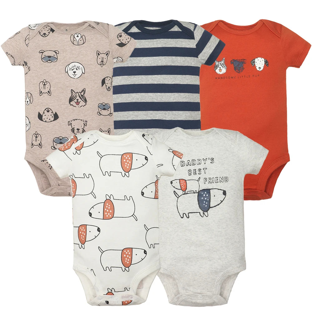 Baby Cotton Short-Sleeve Bodysuits, 5-Pack, 6–24 Months