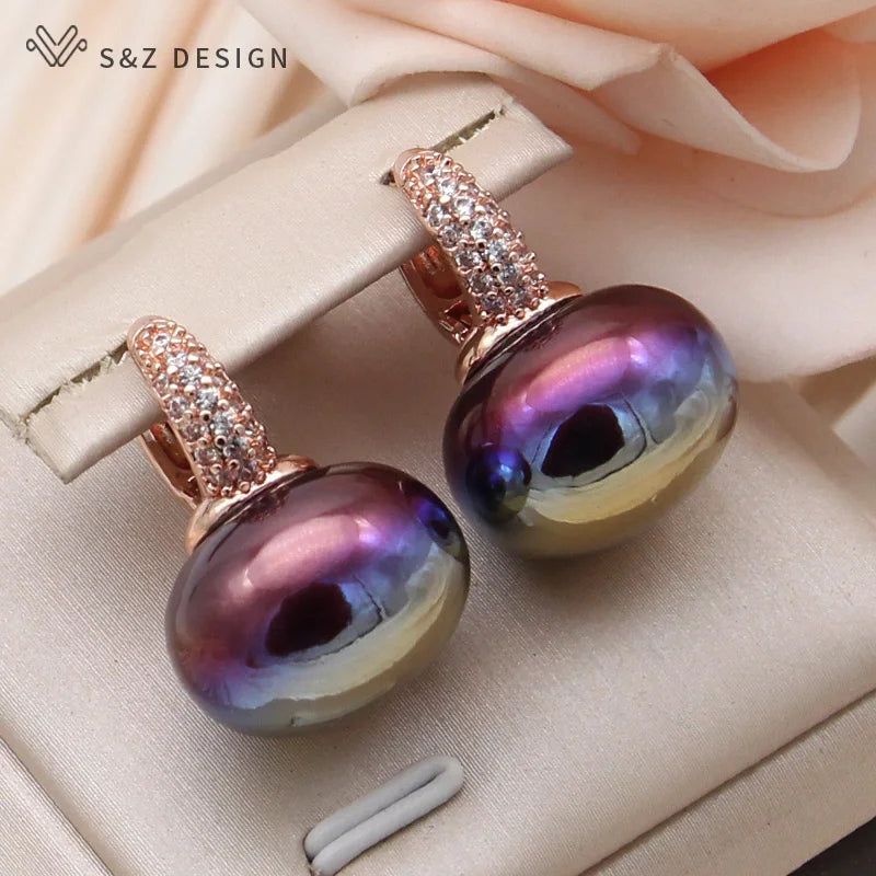 Women's Simulated Pearl Drop Earrings with Cubic Zirconia