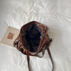 Women's Faux Leather Tote Shoulder Bag with Charm