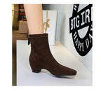 BIGTREE Damen Wildlederschnürstiefel Quadratische Spitze Blockabsatz Reißverschluss