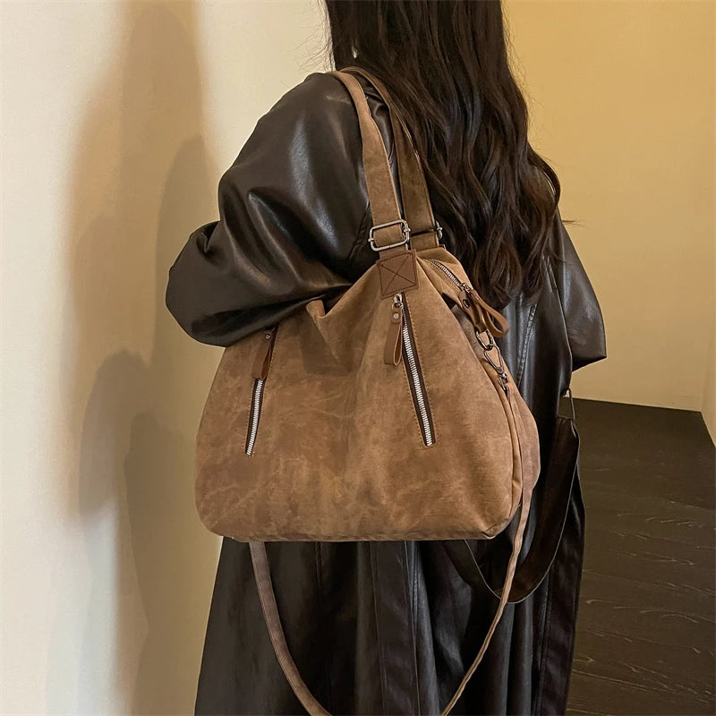 Women's Faux Leather Shoulder Bag with Zipper Closure