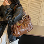 Women's Faux Leather Tote Shoulder Bag with Charm