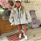 Polka Dot Hooded Women's Jacket Chic Turtleneck Zipper Long Sleeve Pockets Thin Coat 2026 Autumn Outerwear
