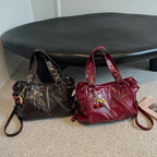Women's Faux Leather Tote Shoulder Bag with Charm
