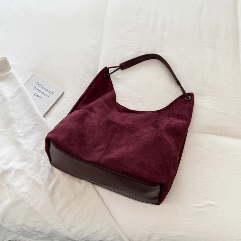 Women's Hobo Bag Vintage Large-Capacity Soft Faux-Suede Hasp Shoulder Bag with Phone Pocket