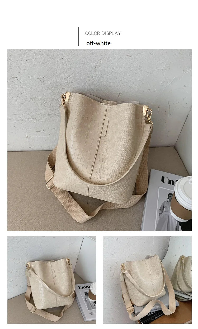 Women Bag Vintage Crocodile Pattern Crossbody Bags PU Leather Trend Designer Shoulder Handbags Large Capacity Bucket