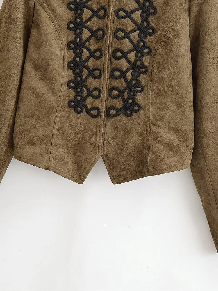 Women's Retro Military Cropped Jacket – Elegant Slim Fit