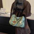 Women's Faux Leather Tote Shoulder Bag with Charm