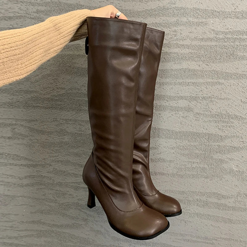 Women's Faux Suede Knee-High Boots with Pointed Toe