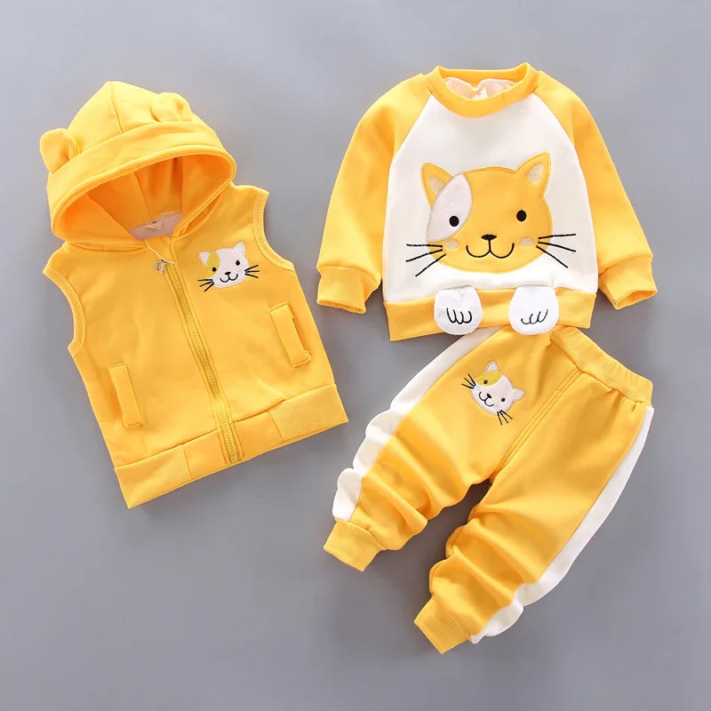 Toddler Fleece Clothing Set - Bear Hooded Vest & Pants 3PC