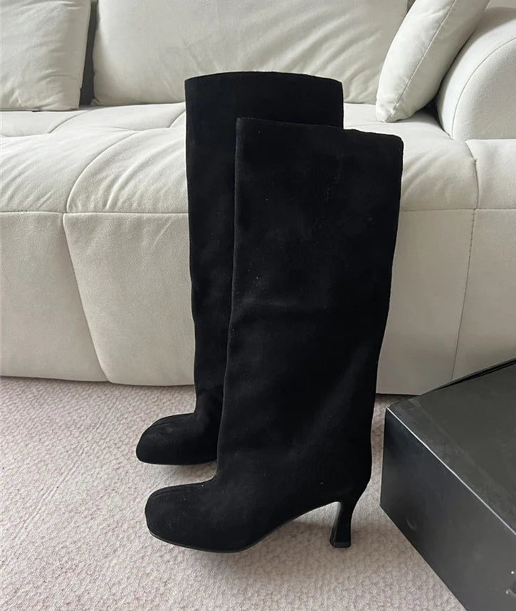 Women's Faux Suede Square Toe Knee-High Boots