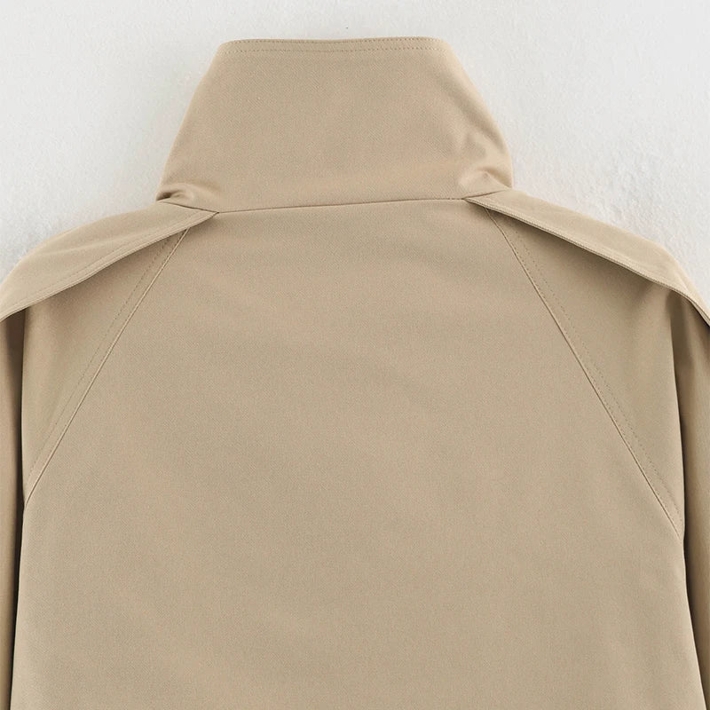 Khaki Belted Short Trench Coat for Women