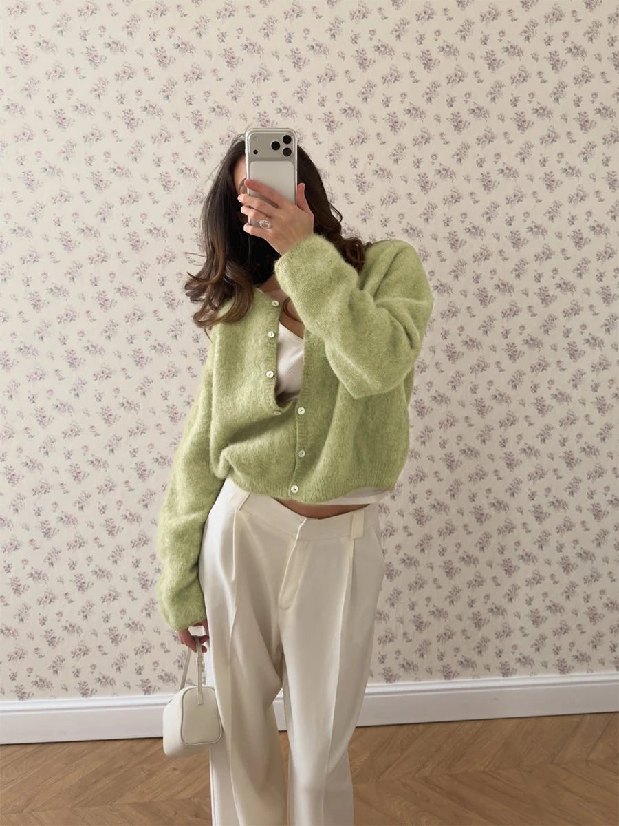 Women's Cardigan Single-Breasted O-Neck Button Knit Regular Fit Full-Sleeve Office Lady Spring Autumn Sweater