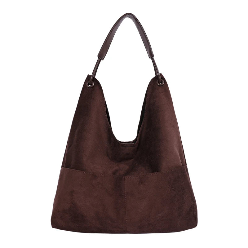 Women's Hobo Bag Vintage Large-Capacity Soft Faux-Suede Hasp Shoulder Bag with Phone Pocket