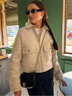Women's Zipper Jacket Coat Winter Long Sleeve Pocket Outerwear Coat Short Street Elegant