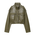 Women's High-Neck Zip-Up Moto Jacket with Pockets