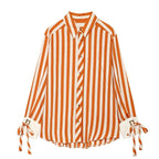 Women's Shirt 2026 Fashion Bow-tie Striped Top Long Sleeve Elegance Chic Daily