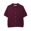 Single Breasted Knitted Sweater V-Neck Short Sleeve Blue Jewel Buttons WineRed Sbc28c1608b8047b094204d4fee6a58b3z STYLEINGER