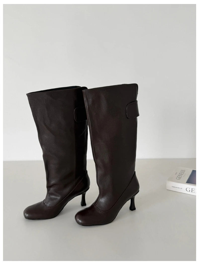 Women's Square Toe Knee-High Boots with Slim Heels