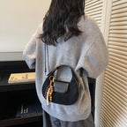 Women's Retro PU Leather Small Saddle Bag – Crossbody Shoulder Handbag with Pendant