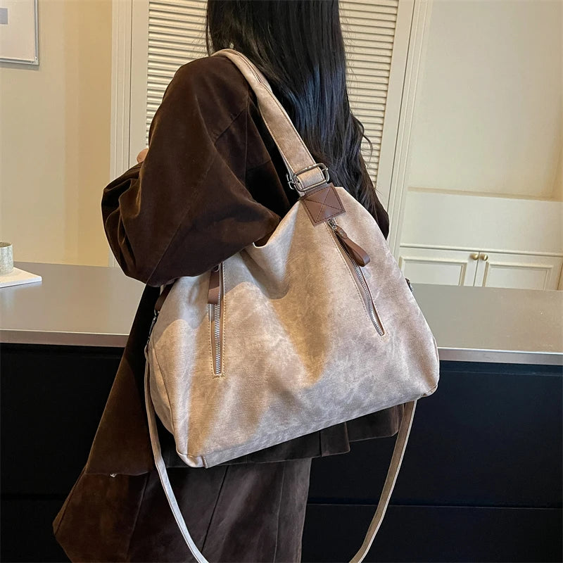Women's Faux Leather Shoulder Bag with Zipper Closure