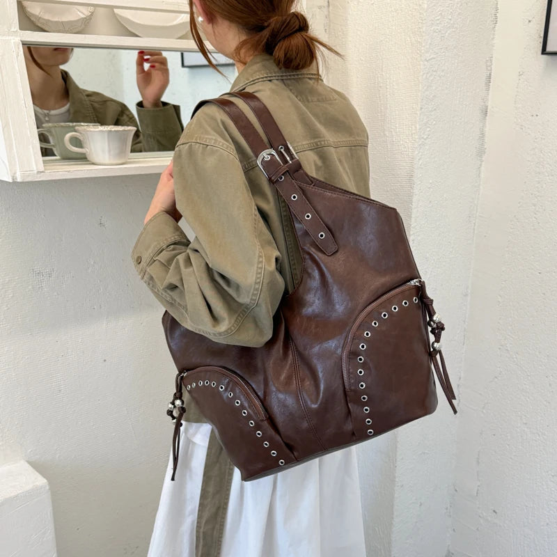 Women's Faux Leather Hobo Shoulder Bag with Zipper Closure