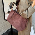 Women's Tote Bag Vintage Soft Faux-Suede Zipper Shoulder Bag with Phone Pocket