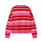 Women's Striped Polo Sweater Casual Long Sleeve Loose Pullover