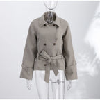Women's Jacket Polyester Plaid Loose Stand Collar Full-Zip Full-Sleeve Casual Autumn Outerwear