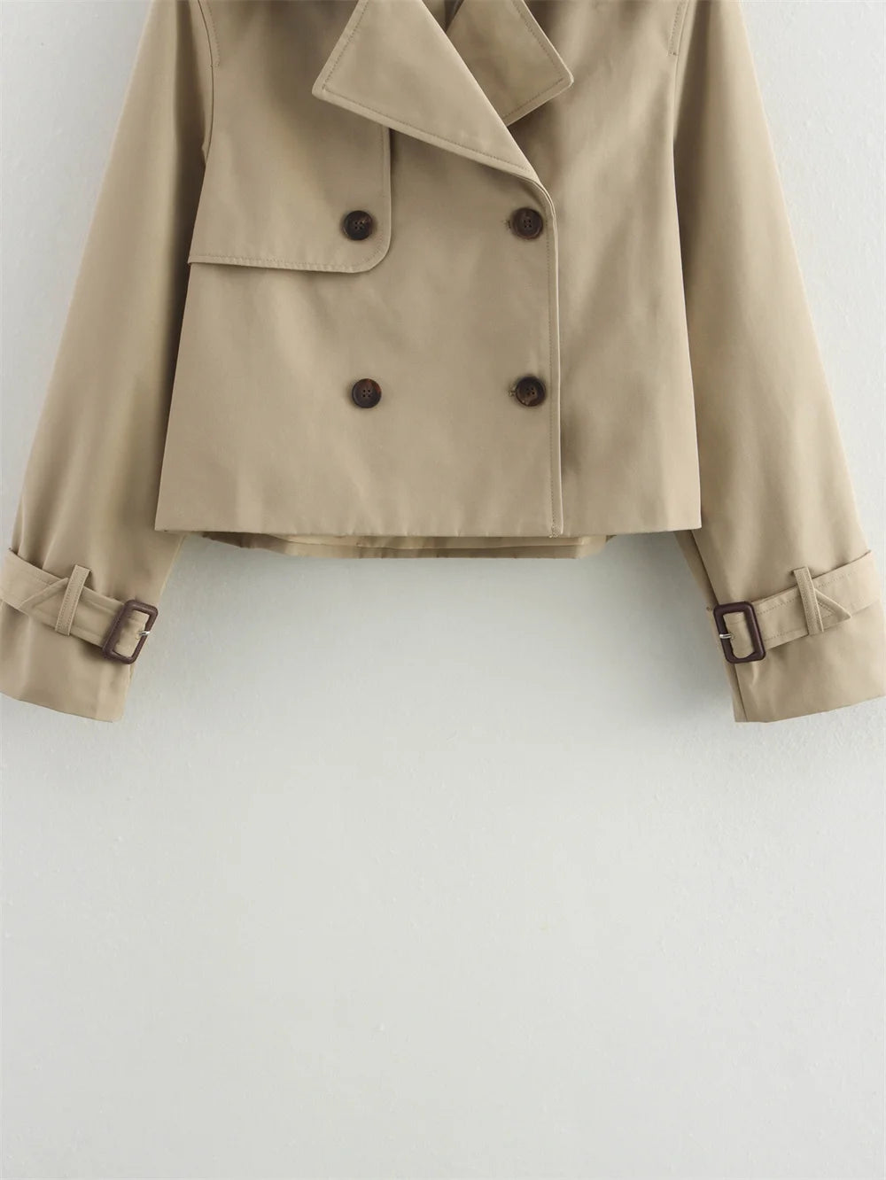 Women's Cropped Trench Coat Autumn Jacket Women Streetwear Double Breasted Long Sleeve