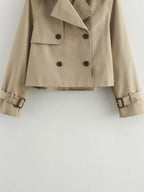 Women's Cropped Trench Coat Autumn Jacket Women Streetwear Double Breasted Long Sleeve